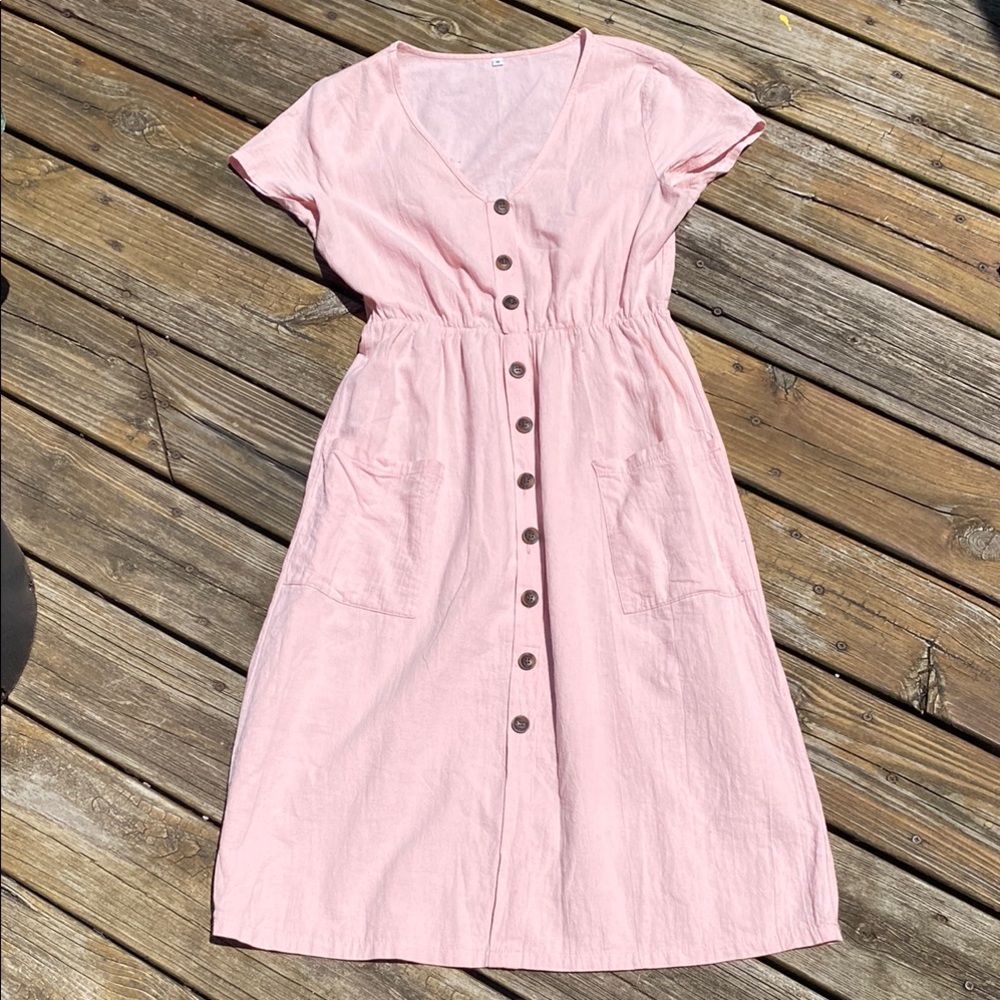 Pink Button-Down Midi Dress
